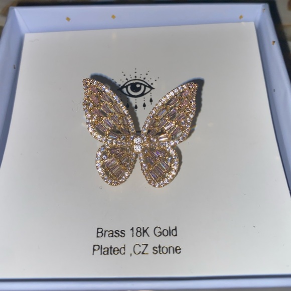 EyeCandy Los Angeles 18K Gold-Plated Brass Butterfly Statement Ring - Picture 4 of 7